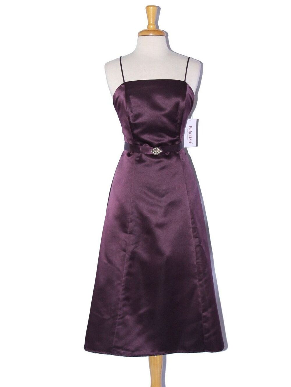 Poly USA #2616 Short Satin Party or Bridesmaid Dress-Size XL-Plum-NWT